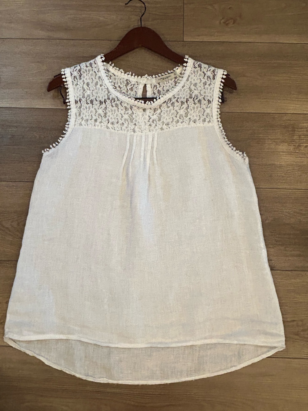 Made In Italy Linen Lace Sleeveless Top White Boho Women’s M